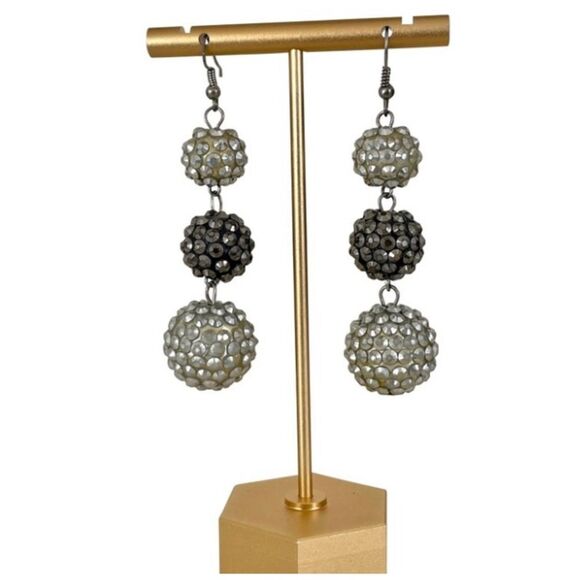 bling ball 3 tier drop earrings - Picture 1 of 11